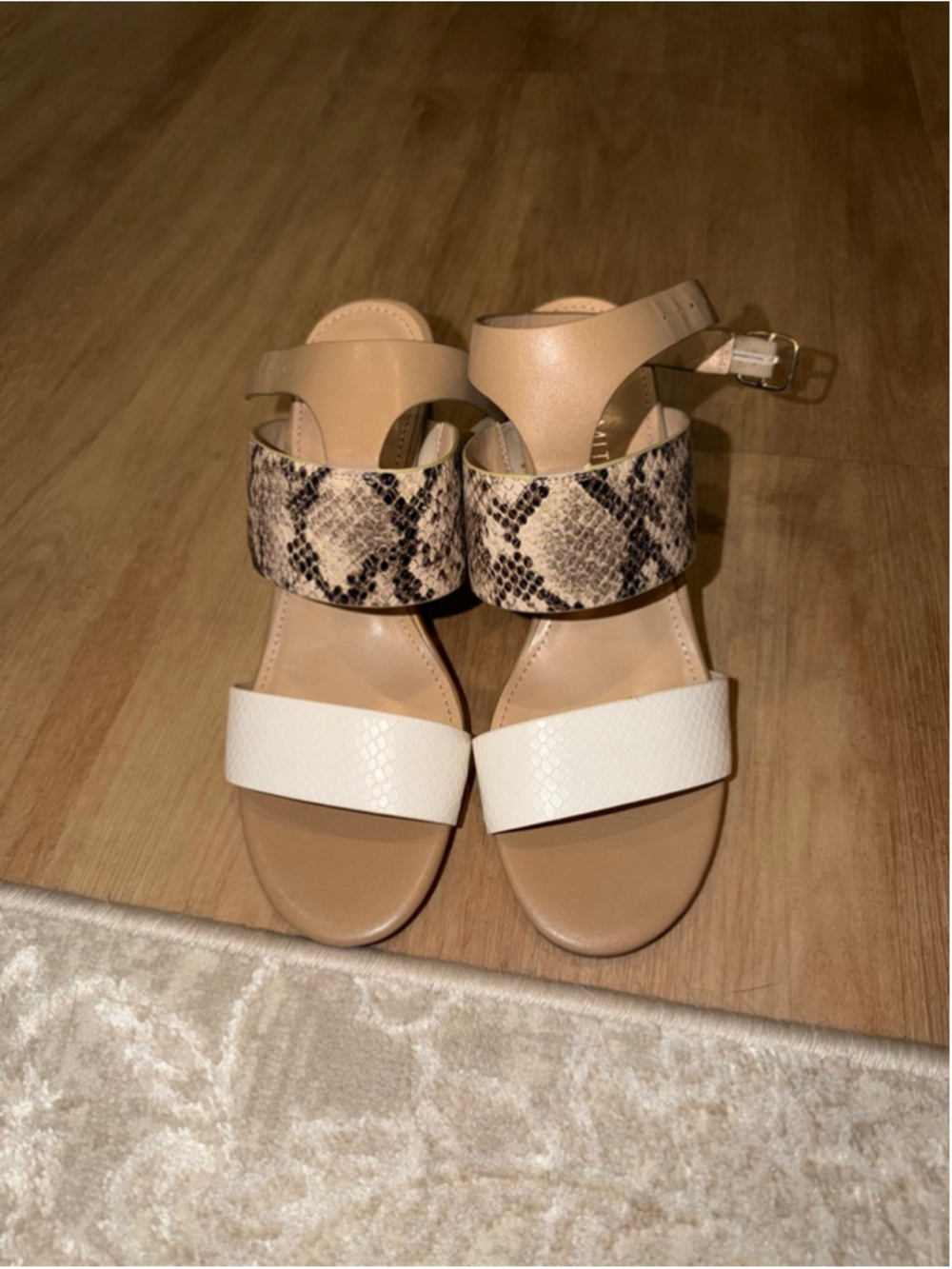 The Limited Beige White Snake Print Block Heel Sandals Sz 7.5 NWOT